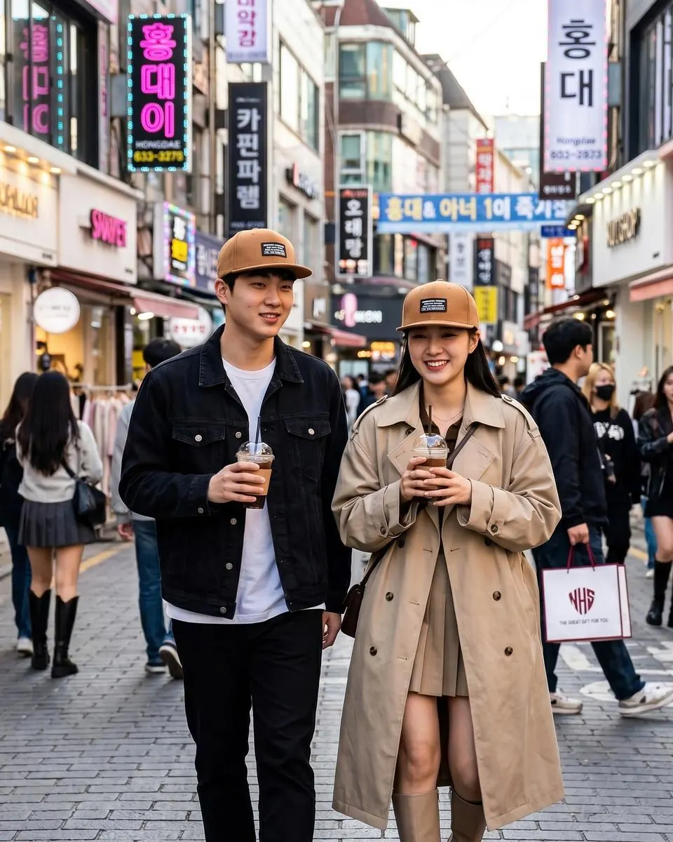 Lookbook đôi mũ da lộn nâu với áo măng tô be